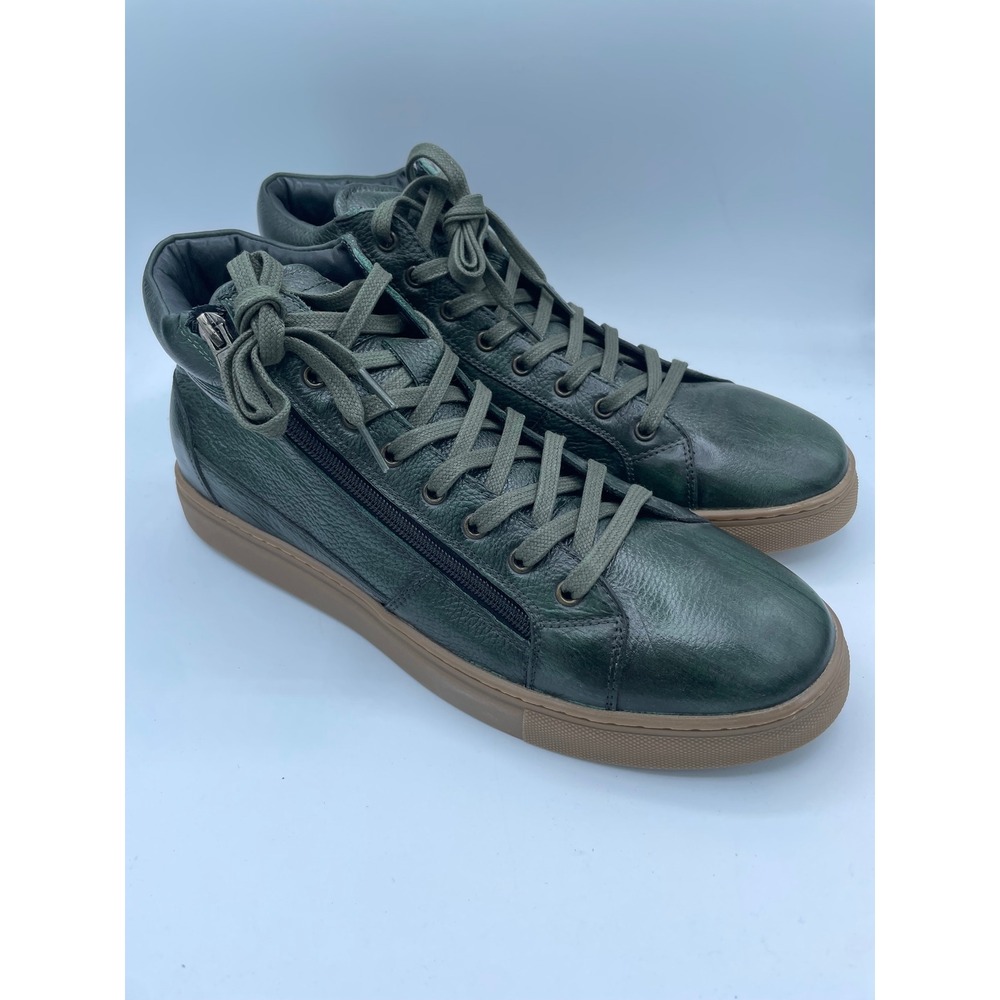 Studio Belvedere Baltazar Green Leather High Top Sneakers Side Zip Mens 10 D